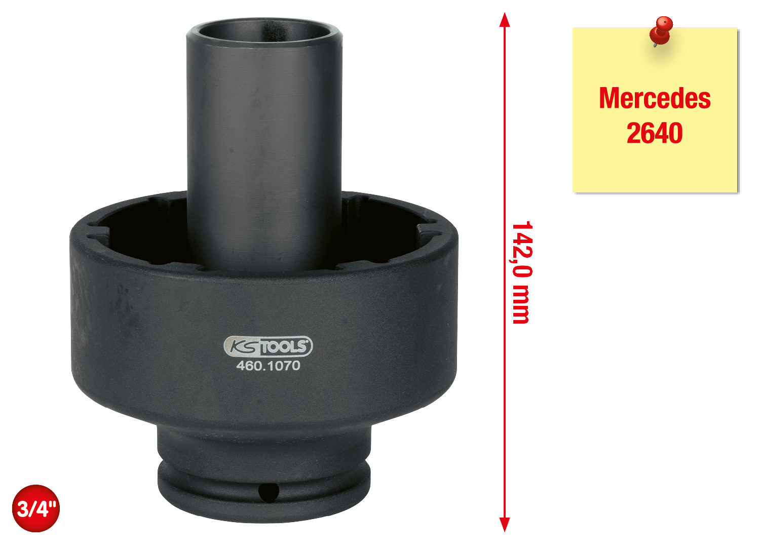 KS Tools 3/4" Nutmuttern-Schlüssel mit 6 Zapfen mit Führungsrohr für Mercedes, Innenzapfen Ø 46 mm