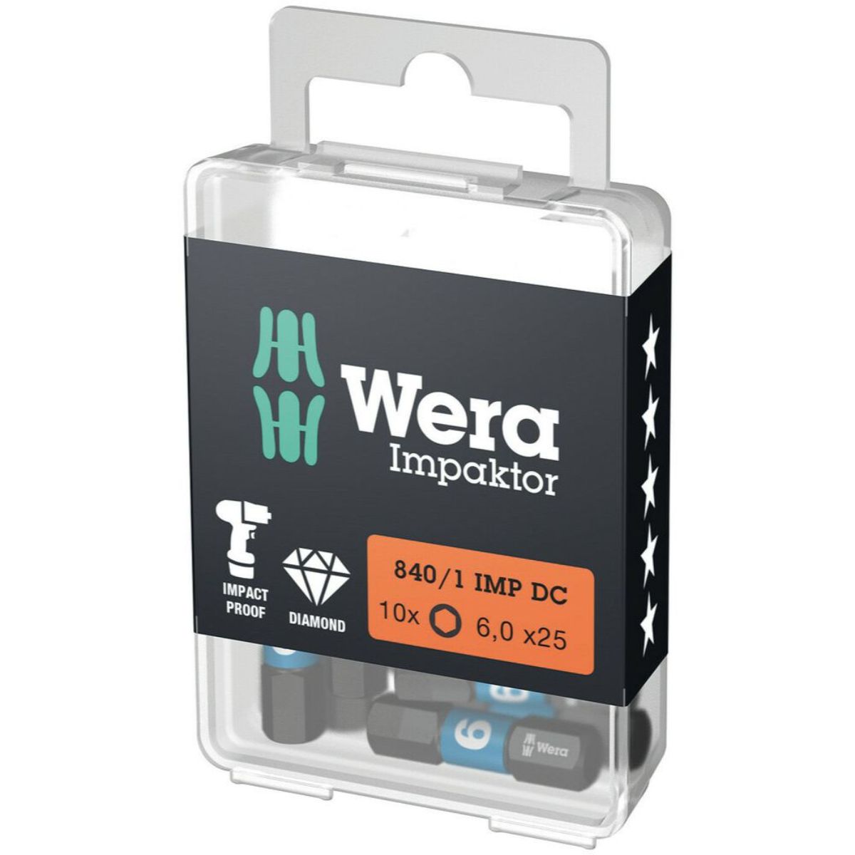 Wera 840/1 IMP DC Hex-Plus DIY Impaktor Bits, 6 x 25 mm, 10-teilig
