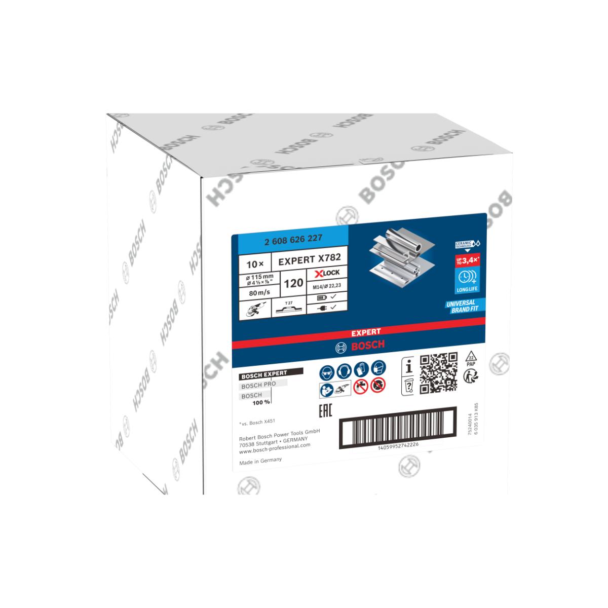Bosch EXPERT X782 Fächerschleifscheibe Glasfaser, gerade, 115 mm, K120, X-Lock Glasfaser