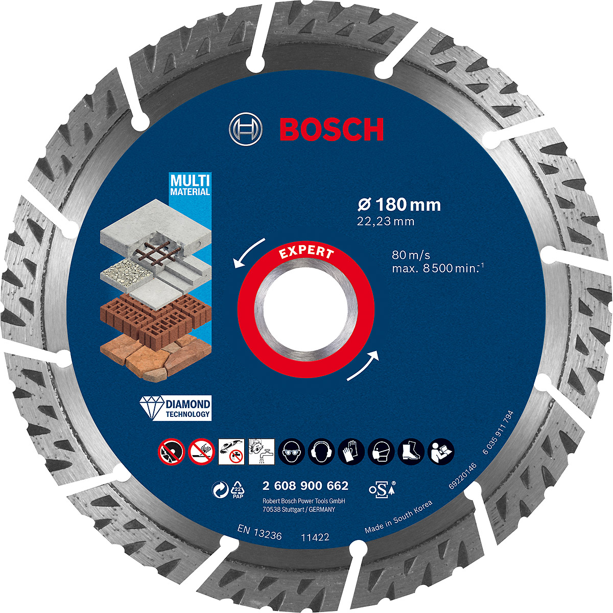 Bosch EXPERT MultiMaterial Diamanttrennscheiben, ür große Winkelschleifer mit Spannmutter
