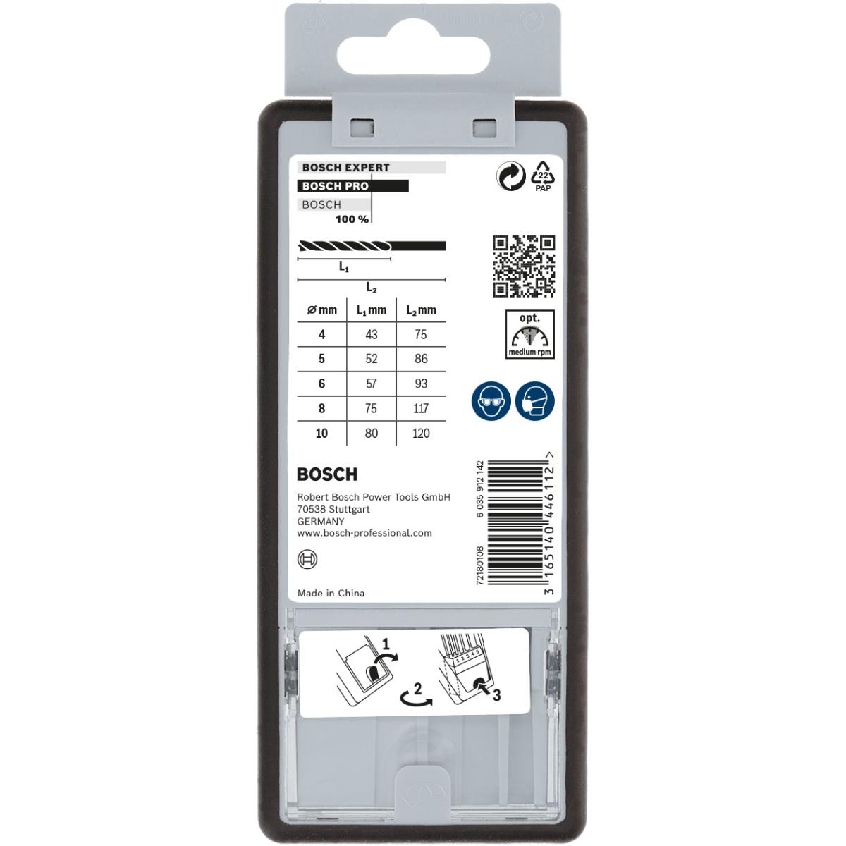 Bosch PRO 5-tlg. Holzspiralbohrer-Set, Robust Line, 4–10 mm