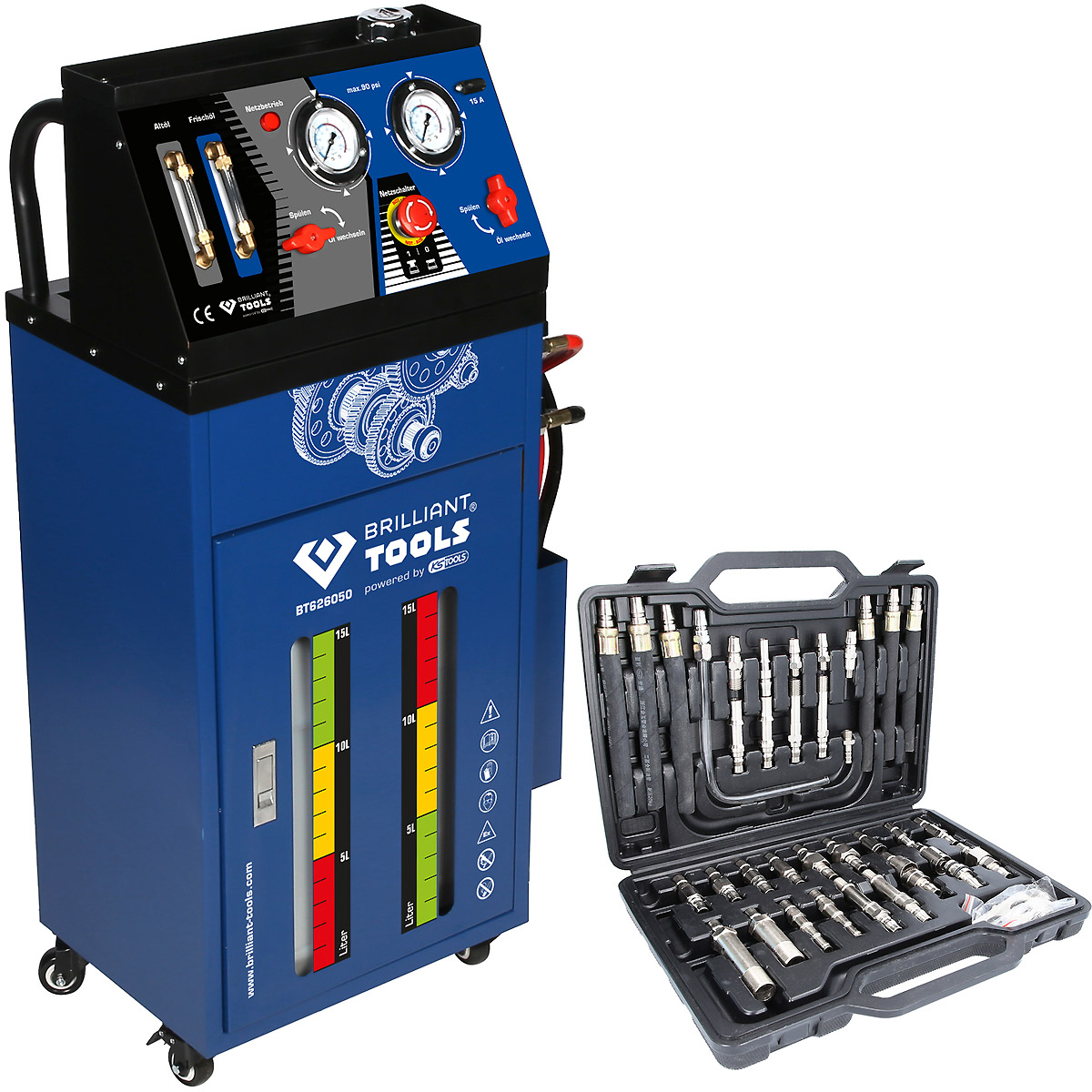 Brilliant Tools Getriebespülgerät für Automatikgetriebe inklusive 35-tlg Adapter-Satz