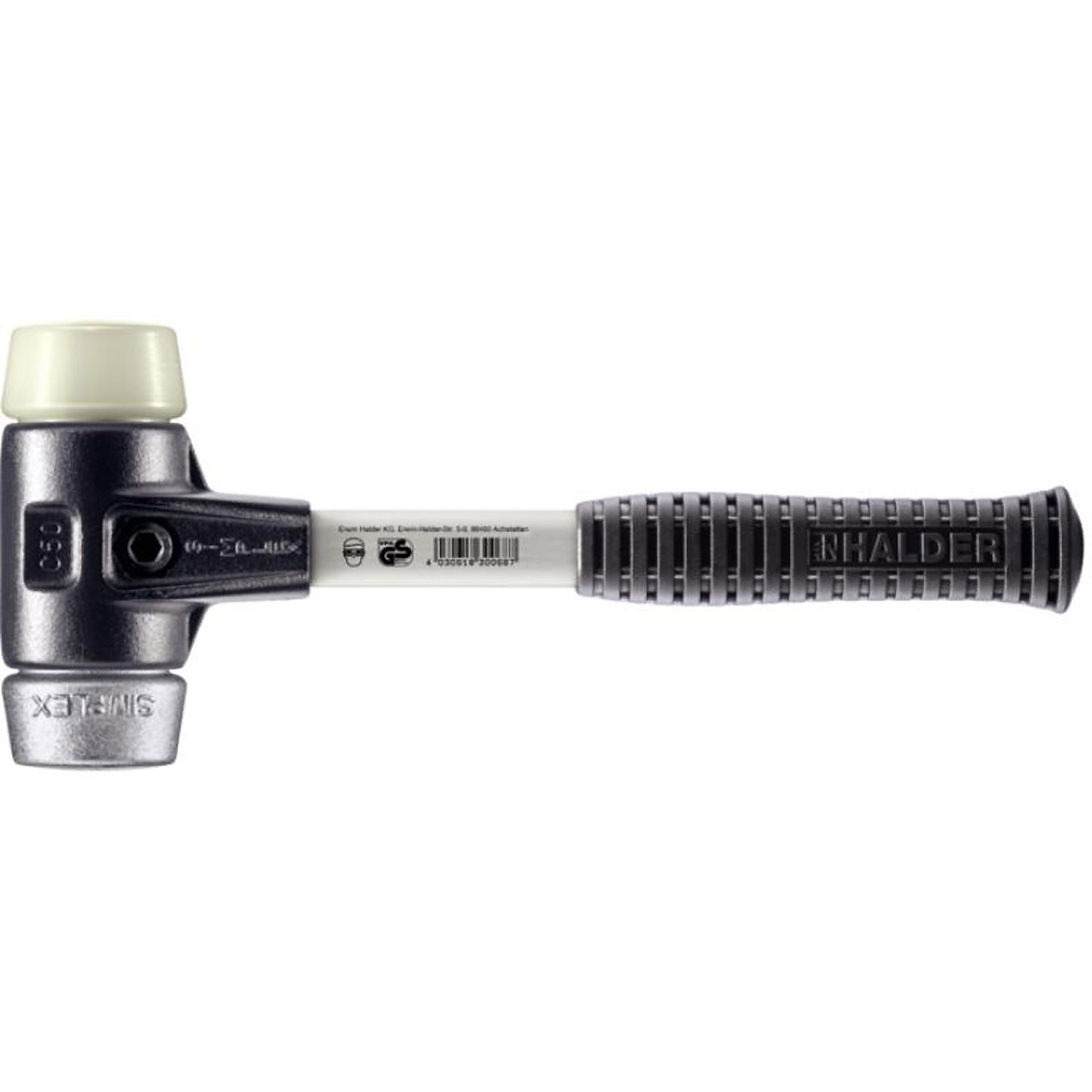 HALDER SIMPLEX - Schonhammer mit verstärktem Tempergussgehäuse und Fiberglasstiel, Nylon/Weichmetall