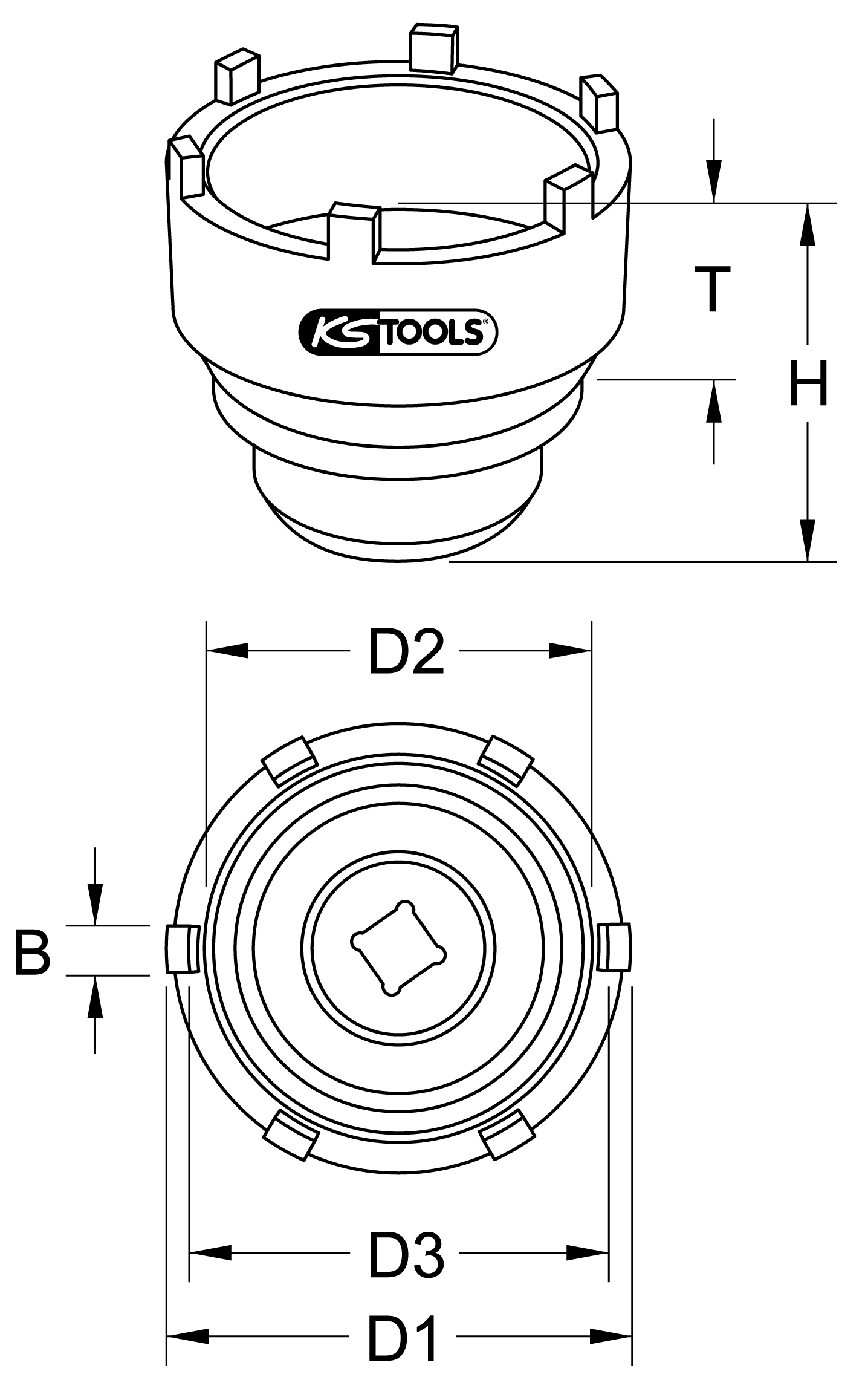 KS Tools 3/4" Nutmuttern-Schlüssel mit 6 Zapfen für Mercedes und MAN, 95-115mm