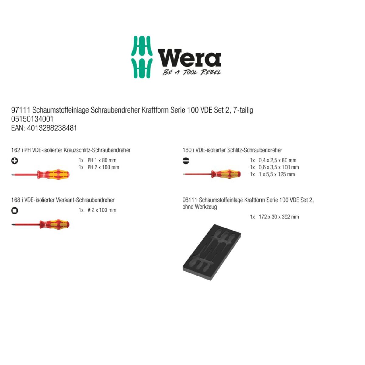 Wera 97111 Schaumstoffeinlage Schraubendreher Kraftform Serie 100 VDE Set 2