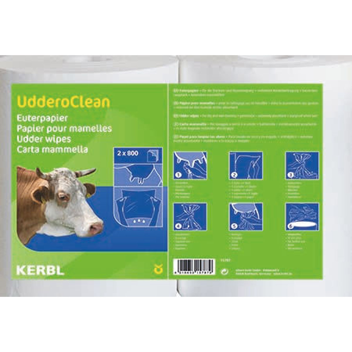 Kerbl Euterpapier UdderoClean 6 x 800 Blatt, speziell für Nassreinigung