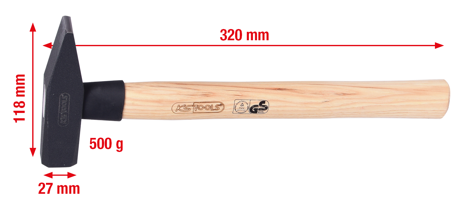 KS Tools Schlosserhammer mit Hickorystiel