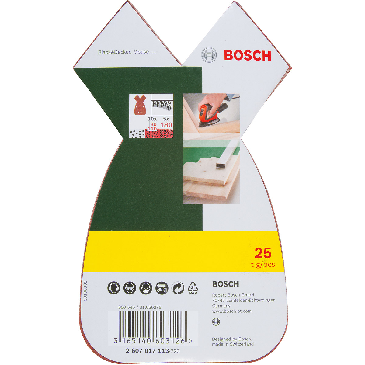 Bosch Schleifblatt-Set für Multischleifer, 25-teilig, 4 Löcher, 170x98x20 mm, 80 - 180