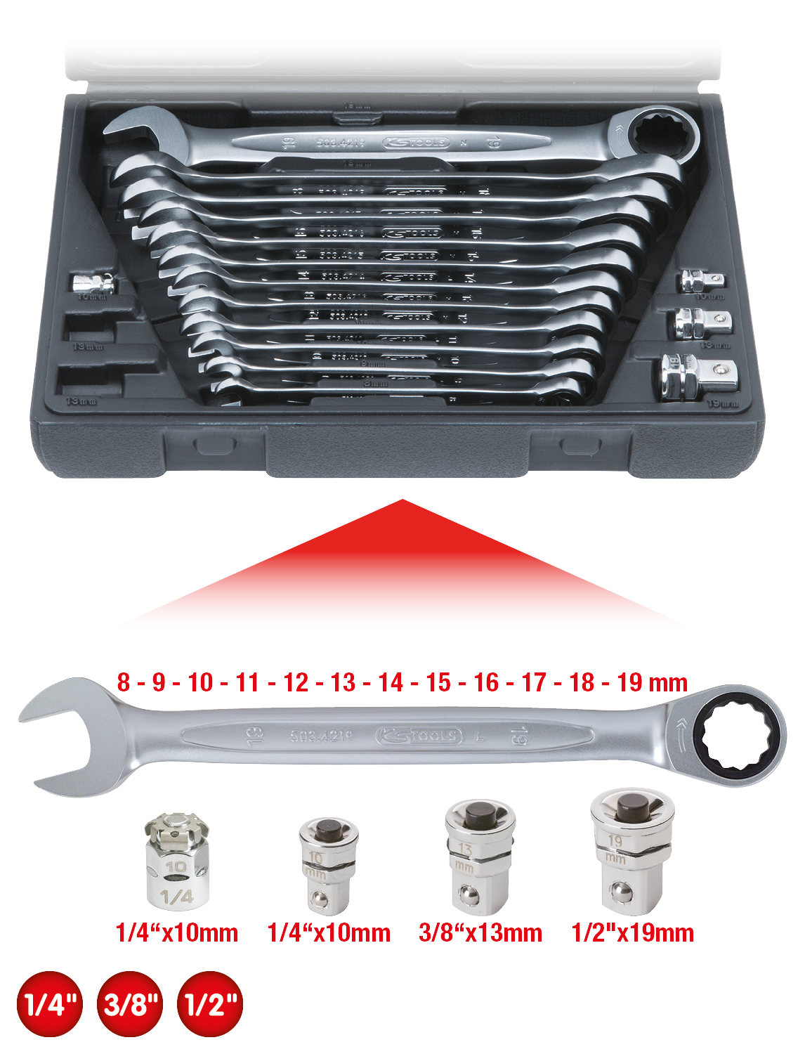 KS Tools GEARplus Ratschenringmaulschlüssel-Satz, 16-tlg