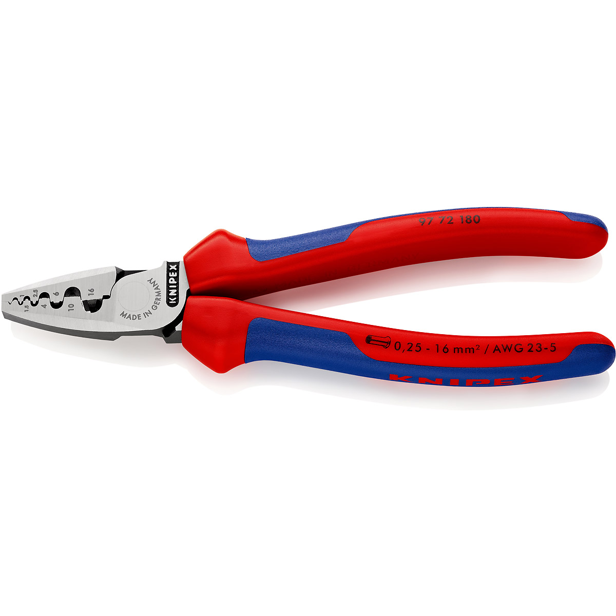 KNIPEX Crimpzange für Aderendhülsen 180 mm mit Mehrkomponenten-Hüllen poliert