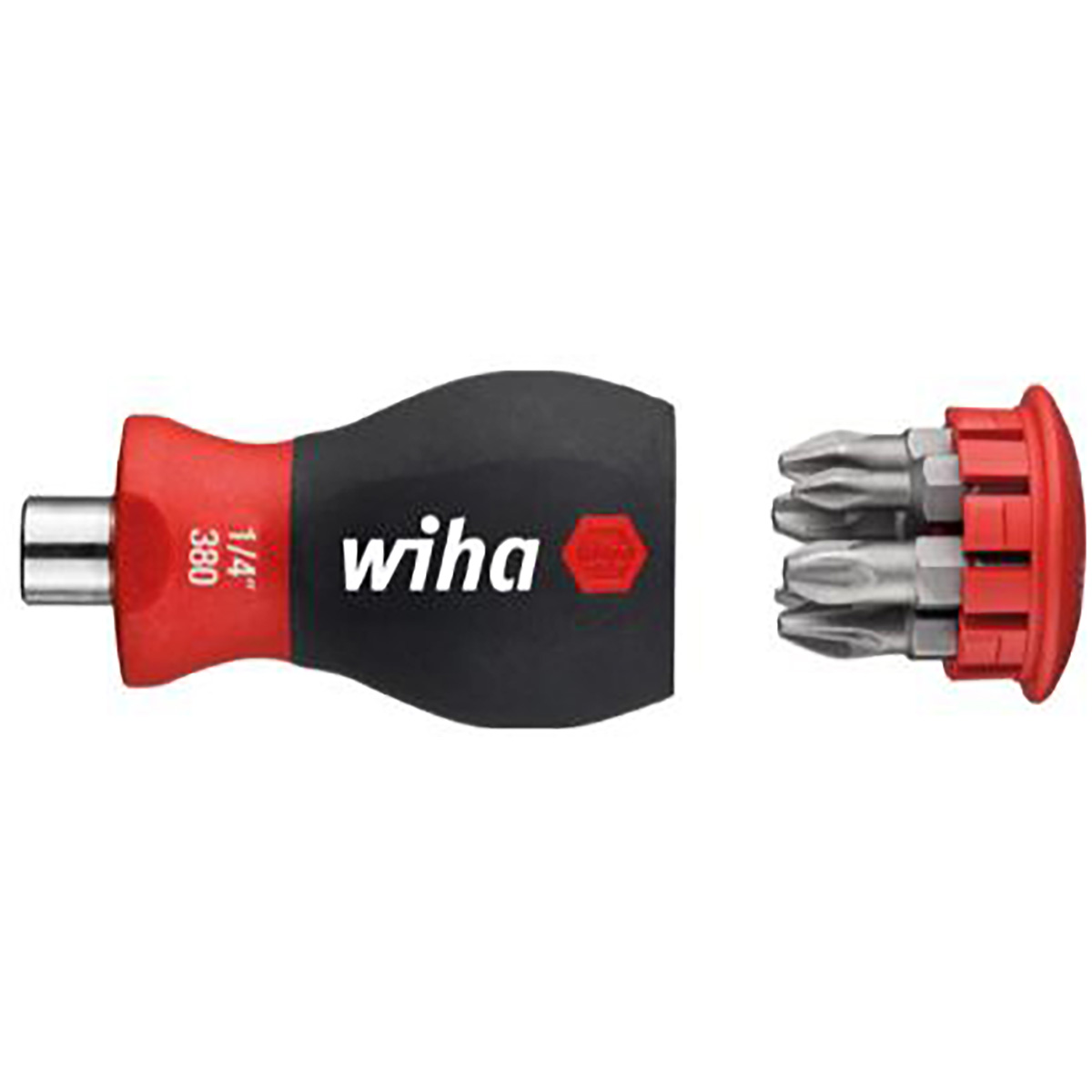 Wiha Schraubendreher mit Bit Magazin magnetisch Pozidriv, Phillips mit 6 Bits, Stubby, 1/4 zoll in SB-Kartonverpackung - 5 Stück