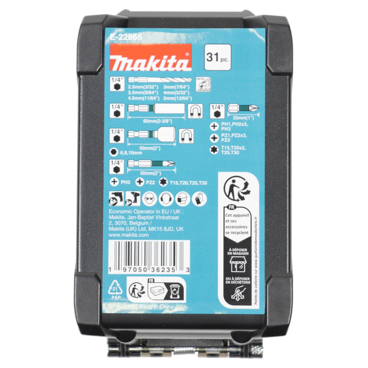Makita Bohrer-Bits 31-teiliges Set Impact Black 40V max Akkubox Black
