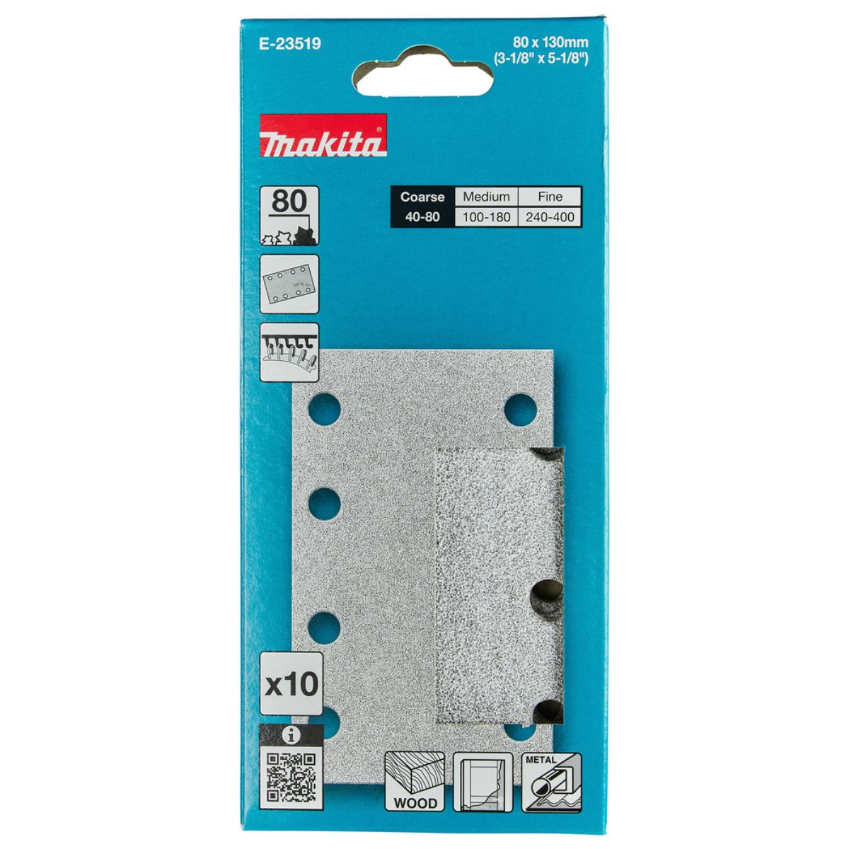 Makita Schleifpapier 80x130mm, Körnung A80,Klett, 8 Loch, 10 Stück
