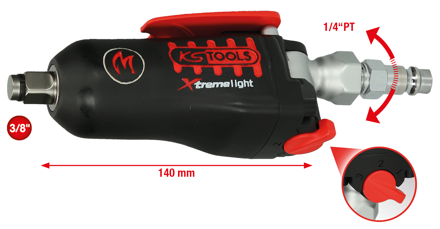 KS Tools 3/8" MONSTER Xtremelight Mini-Druckluft-Schlagschrauber mit Umschaltwippe, 108Nm