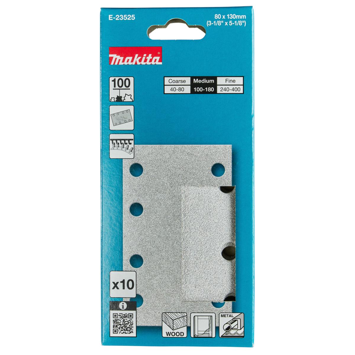 Makita Schleifpapier 80x130mm, Körnung A100,Klett, 8 Loch, 10 Stück