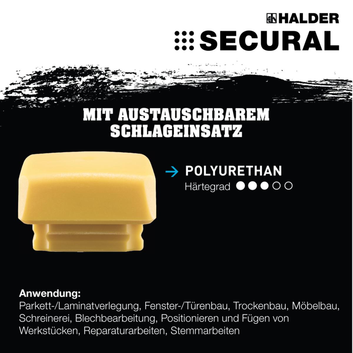 HALDER SECURAL - Schonhammer Kopf und Stiel bruchsicher aus Stahl, Schlageinsätze rechteckig