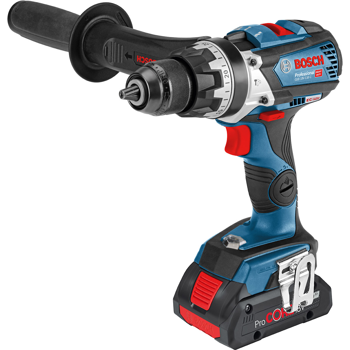 Bosch Akku-Schlagbohrschrauber GSB 18V-110 C, Solo Version mit Zusatzhandgriff