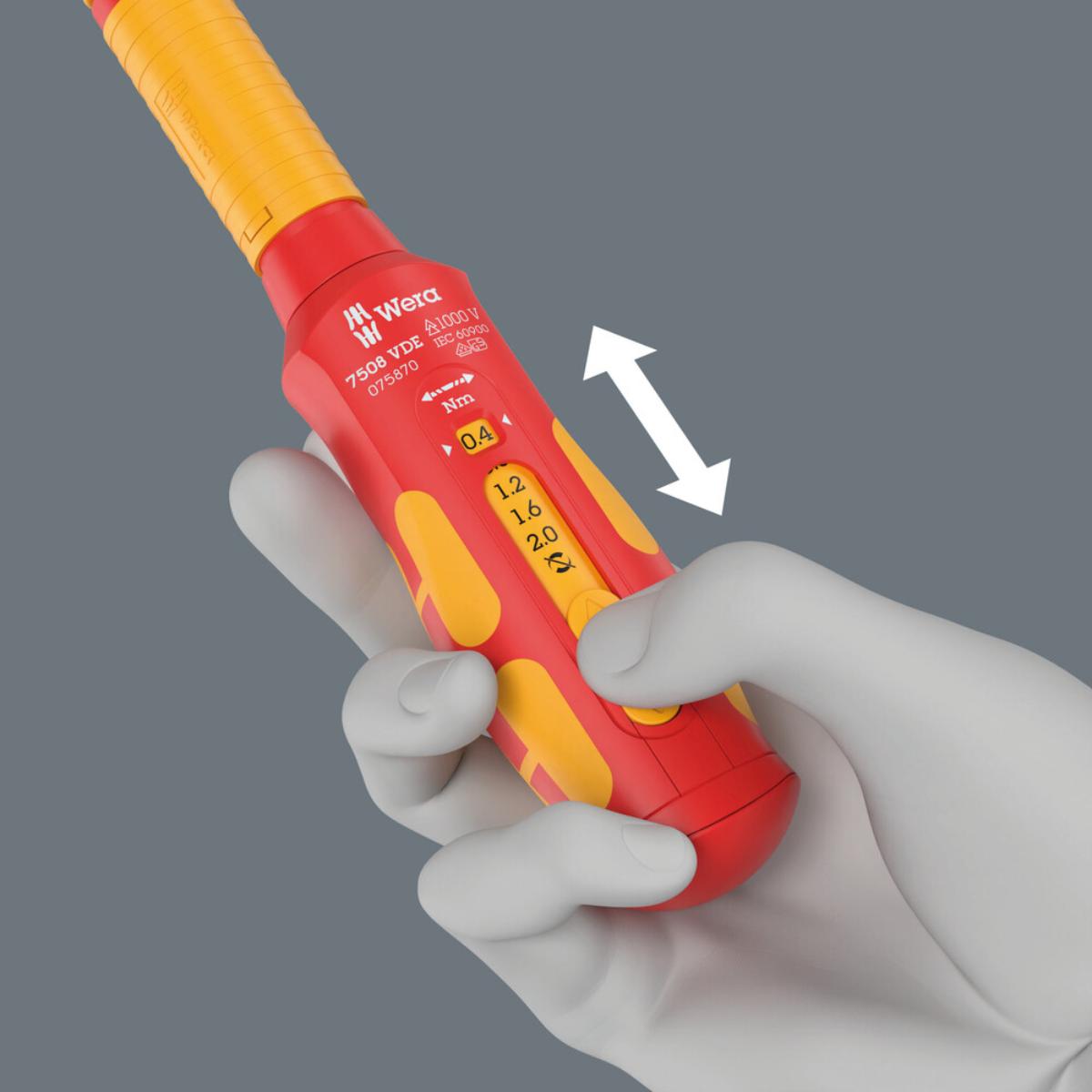 Wera 7508 VDE Kraftform Safe-Torque Speed Drehmomentschraubendreher, 0,4-2,0 Nm, 9 x 0,4 Nm x 0,8 Nm x 1,2 Nm x 1,6 Nm x 2,0 Nm x 192 mm