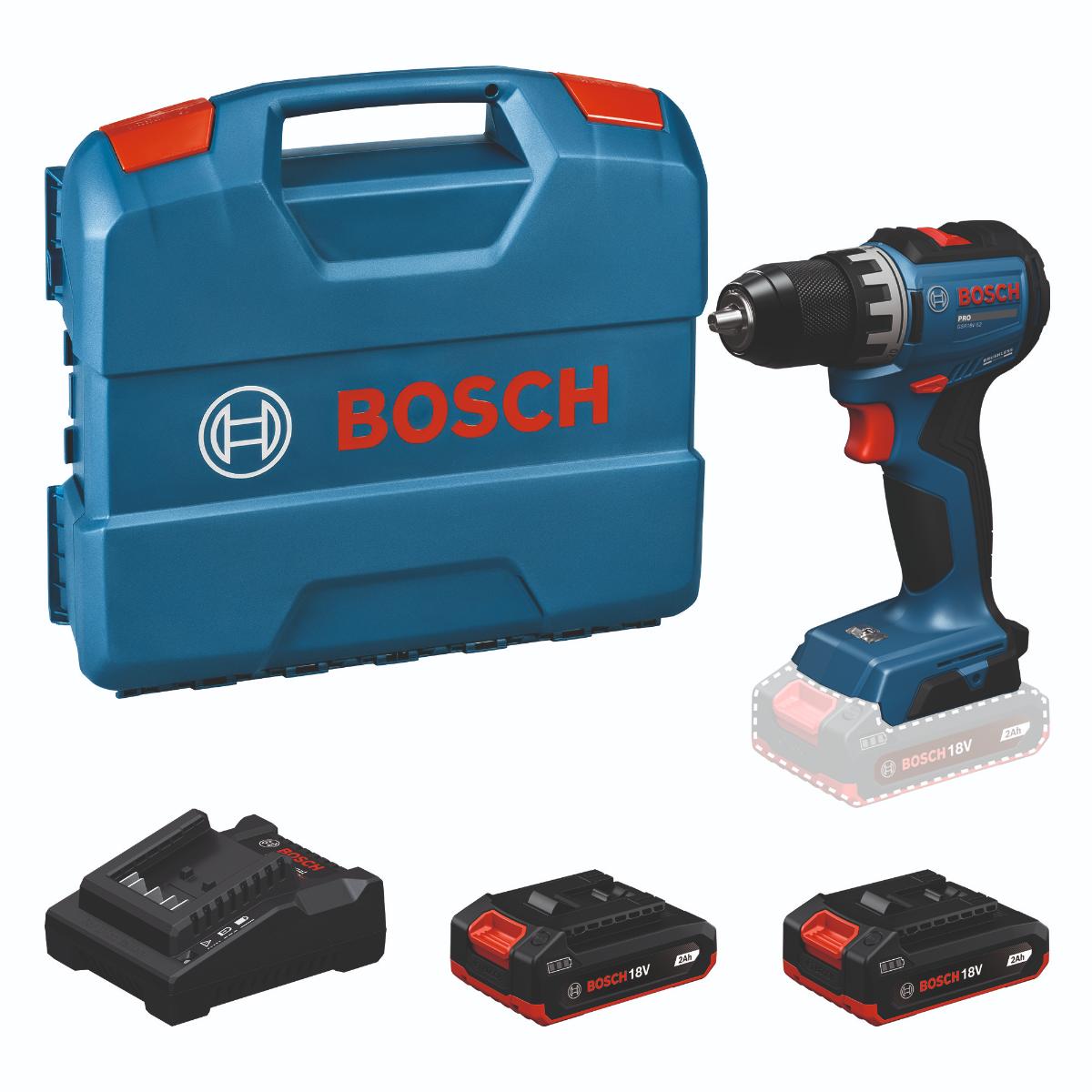 Bosch Akku-Bohrschrauber GSR18V-52, 2 x Akku GBA 18V 2.0Ah in L-Case