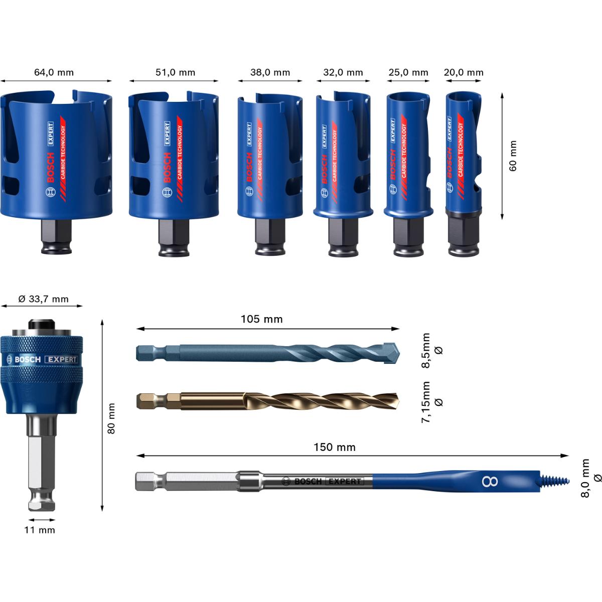 Bosch EXPERT Construction Material Power Change Plus-Lochsägen 10-teiliges Set