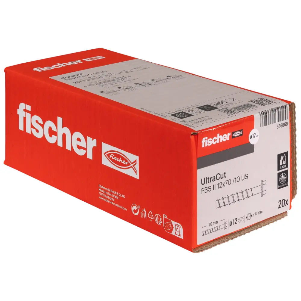 Fischer Betonschraube UltraCut FBS II 12x70 10/-/- US Sechskant mit U-Scheibe