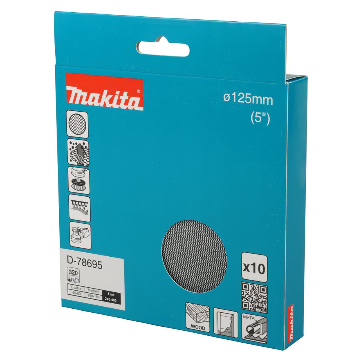 Makita Netzschleifmittel 125mm,Körnung A320,Klett, Gitter, 10 Stück