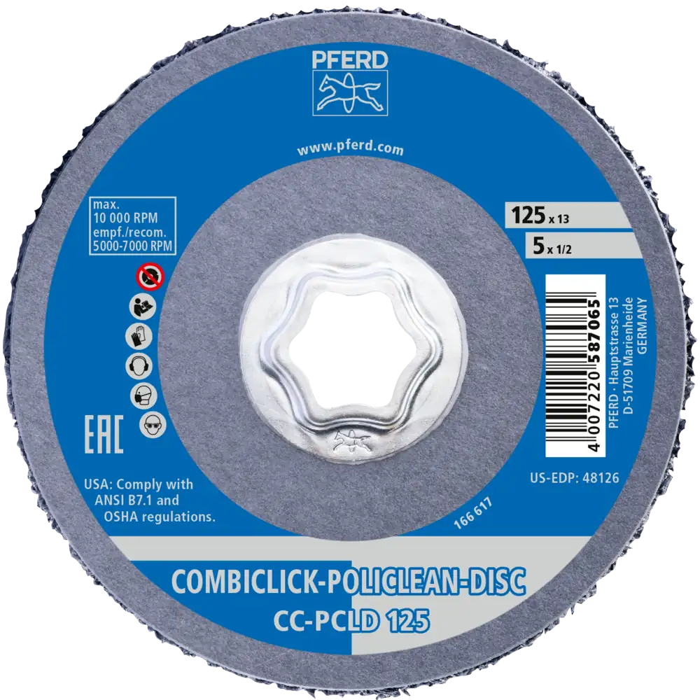 PFERD TOOLS COMBICLICK POLICLEAN PLUS Reinigungsvlies Ø 125x13 mm für grobe Reinigungsarbeiten