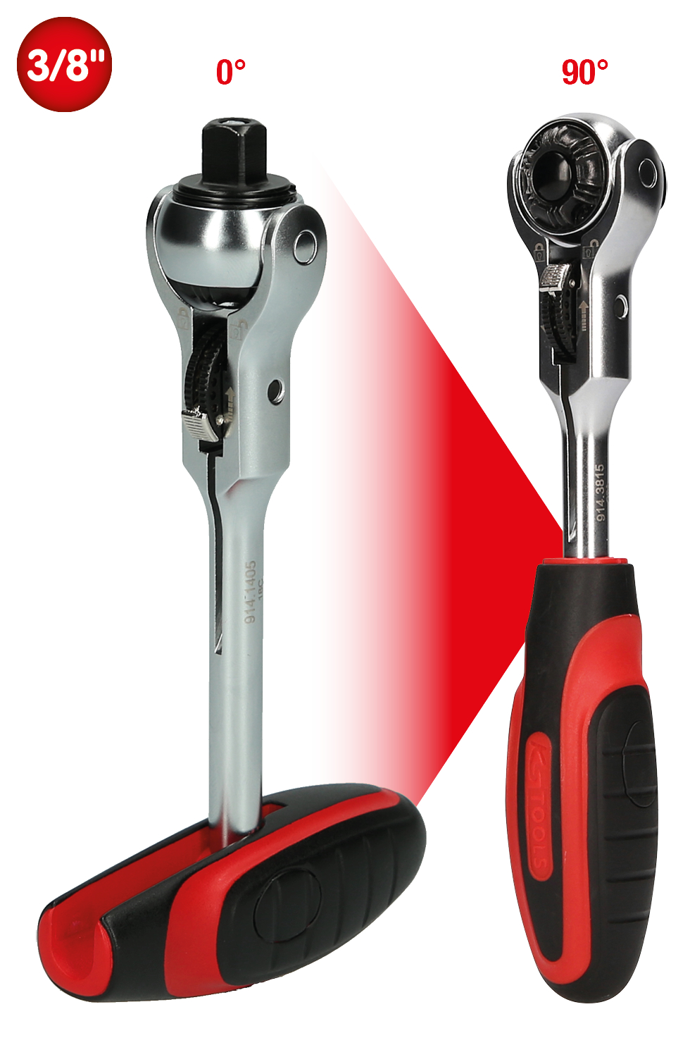 KS Tools 3/8" MODIFIX Mini-T-Griff-Schwenkkopf-Knarre, 72 Zahn, 0°+90°
