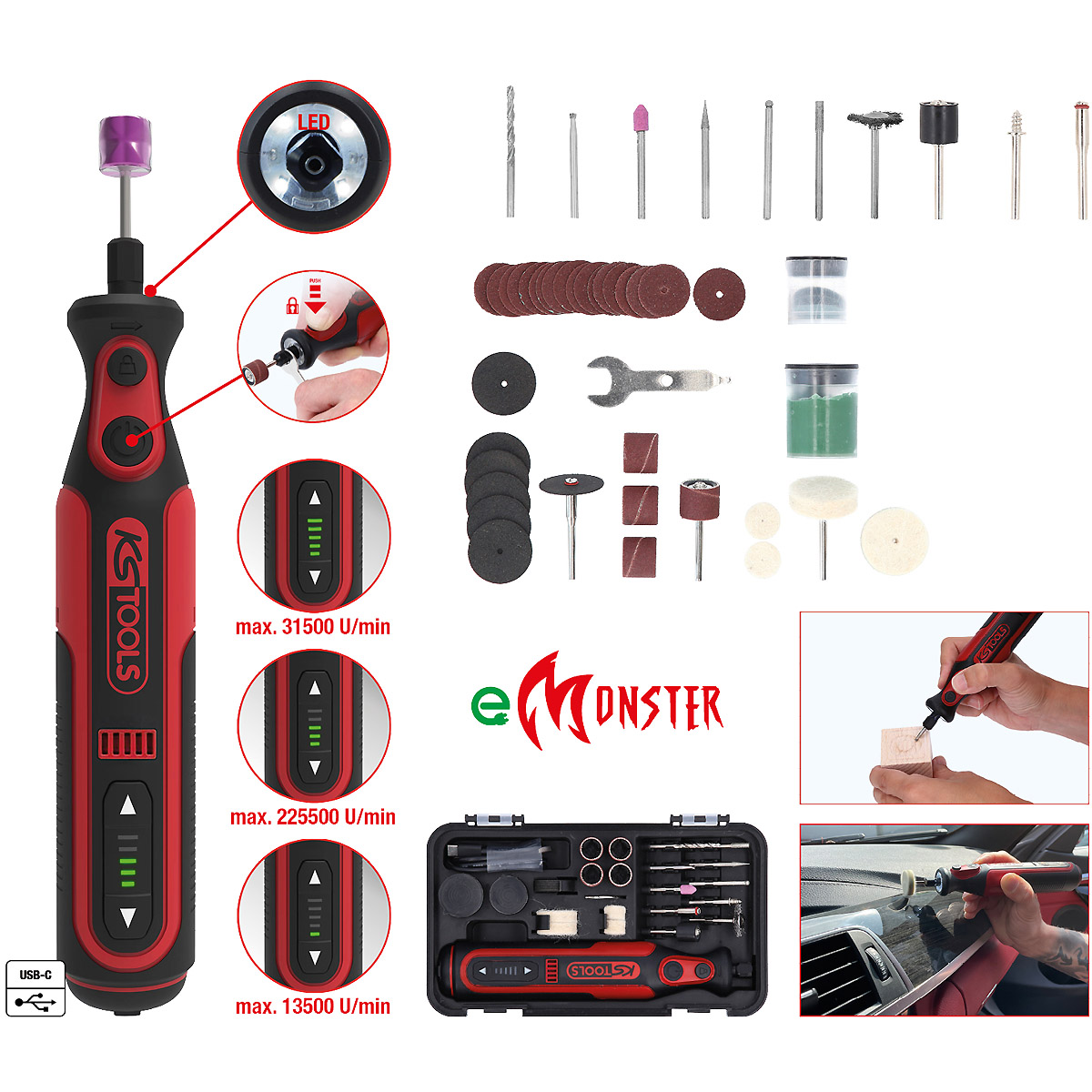 KS Tools eMONSTER Akku-Multifunktionswerkzeug-Satz mit 50 Zubehörteilen