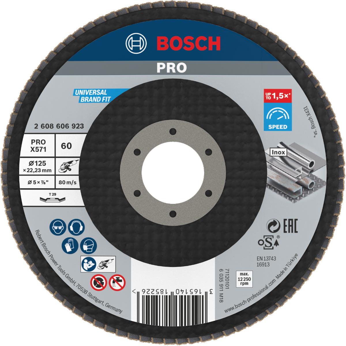 Bosch PRO Fächerschleifscheibe X571 Best for Metal, gewinkelt, Glasgewebe