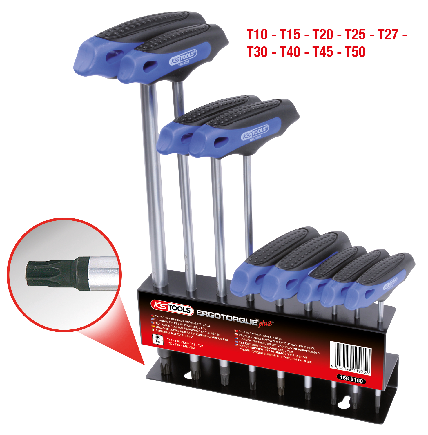 KS Tools T-Griff-Torx-Winkelstiftschlüssel-Satz, 9-tlg