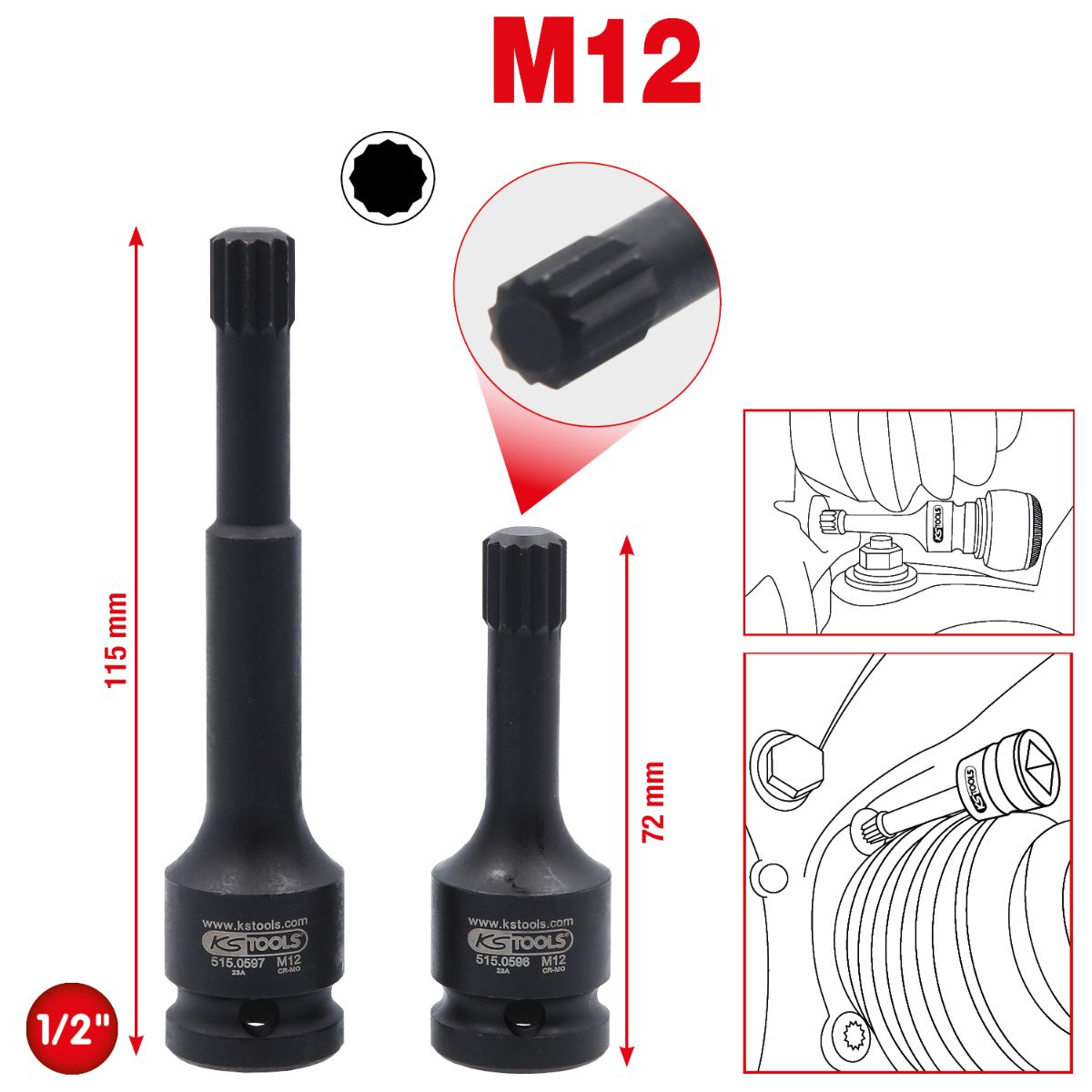 KS Tools 1/2 Zoll Spezial-Kraft-Bit-Stecknuss-Satz Vielzahn, 2-tlg