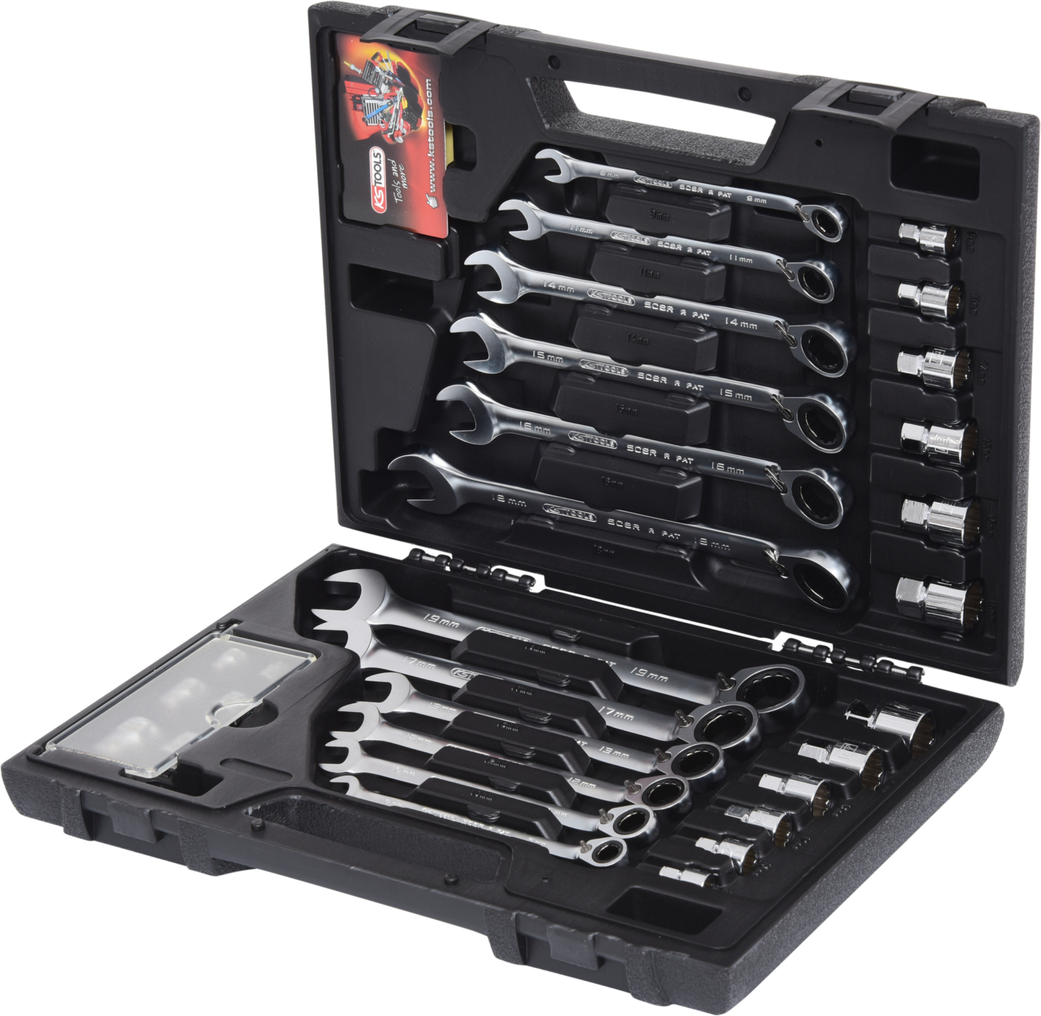 KS Tools GEARplus RINGSTOP-Ratschenringmaulschlüssel-Satz, 30-tlg mit Adapter