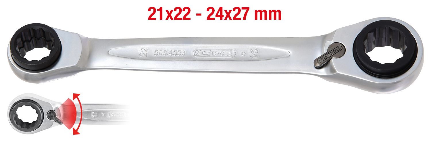KS Tools 4 in 1 GEARplus umschaltbar Doppel-Ratschenringschlüssel