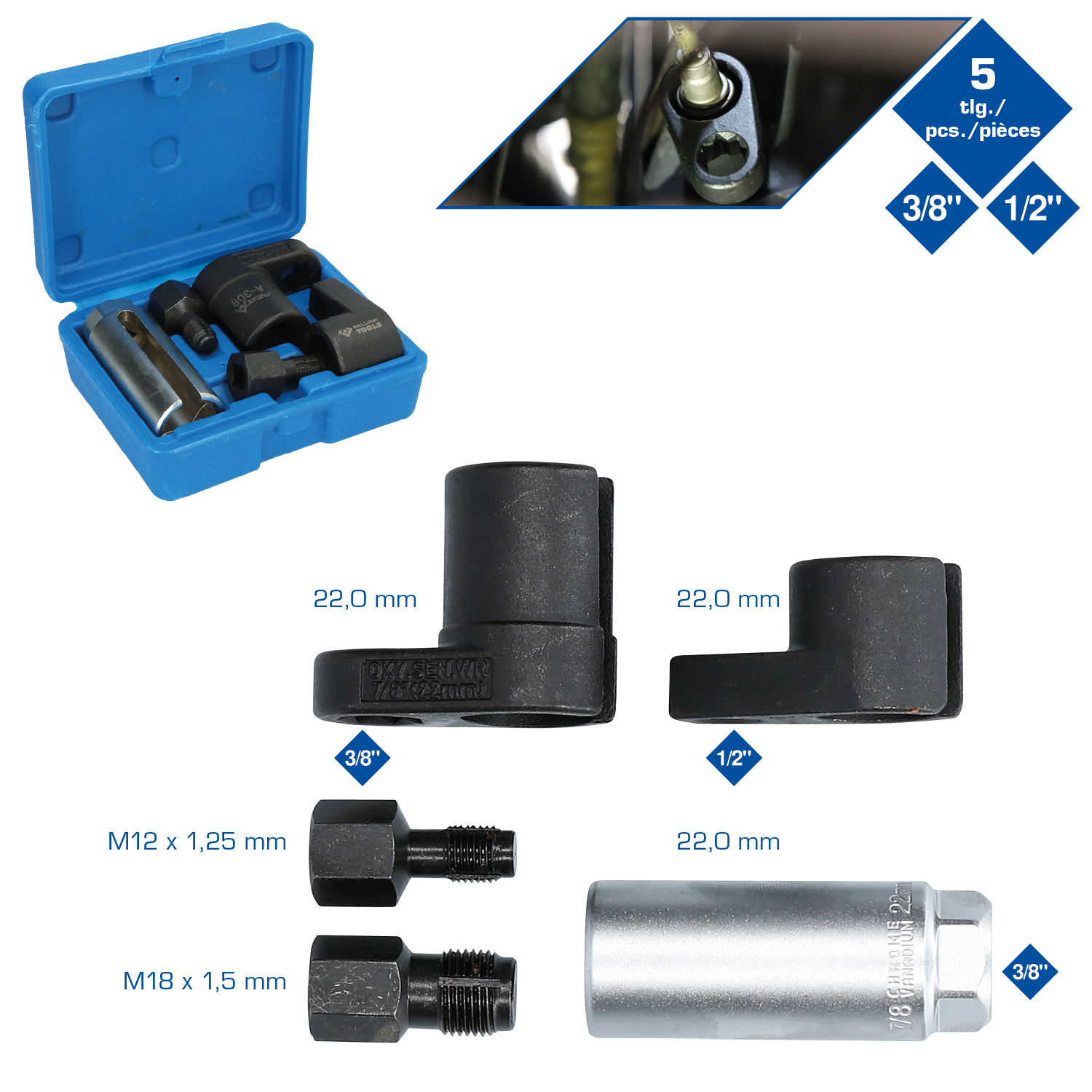 Brilliant Tools Lambdasonden-Stecknuss-Satz, 5-tlg - BT601000
