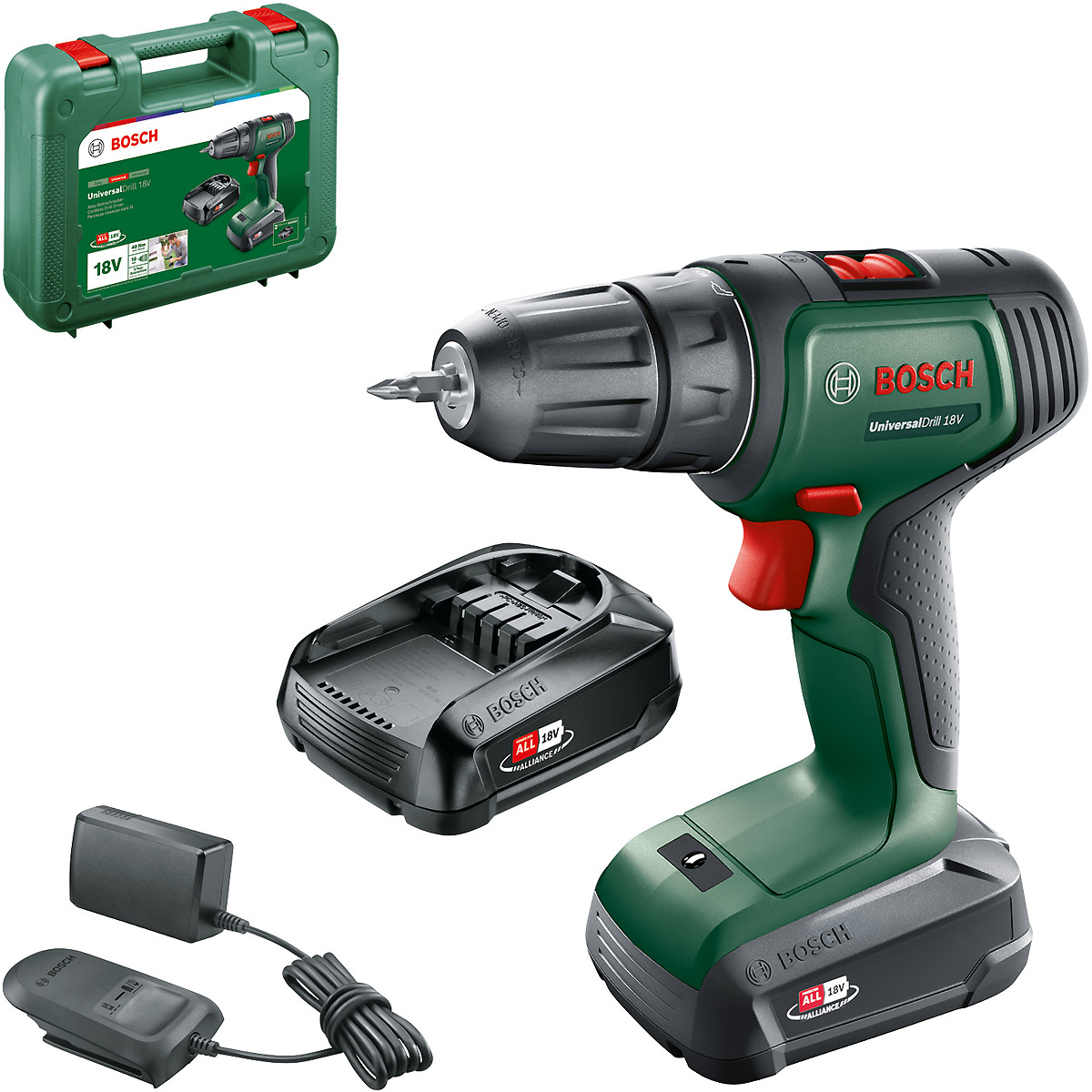 Bosch Akku-Zweigang-Bohrschrauber UniversalDrill 18V mit 2x Akkupack, Ladegerät