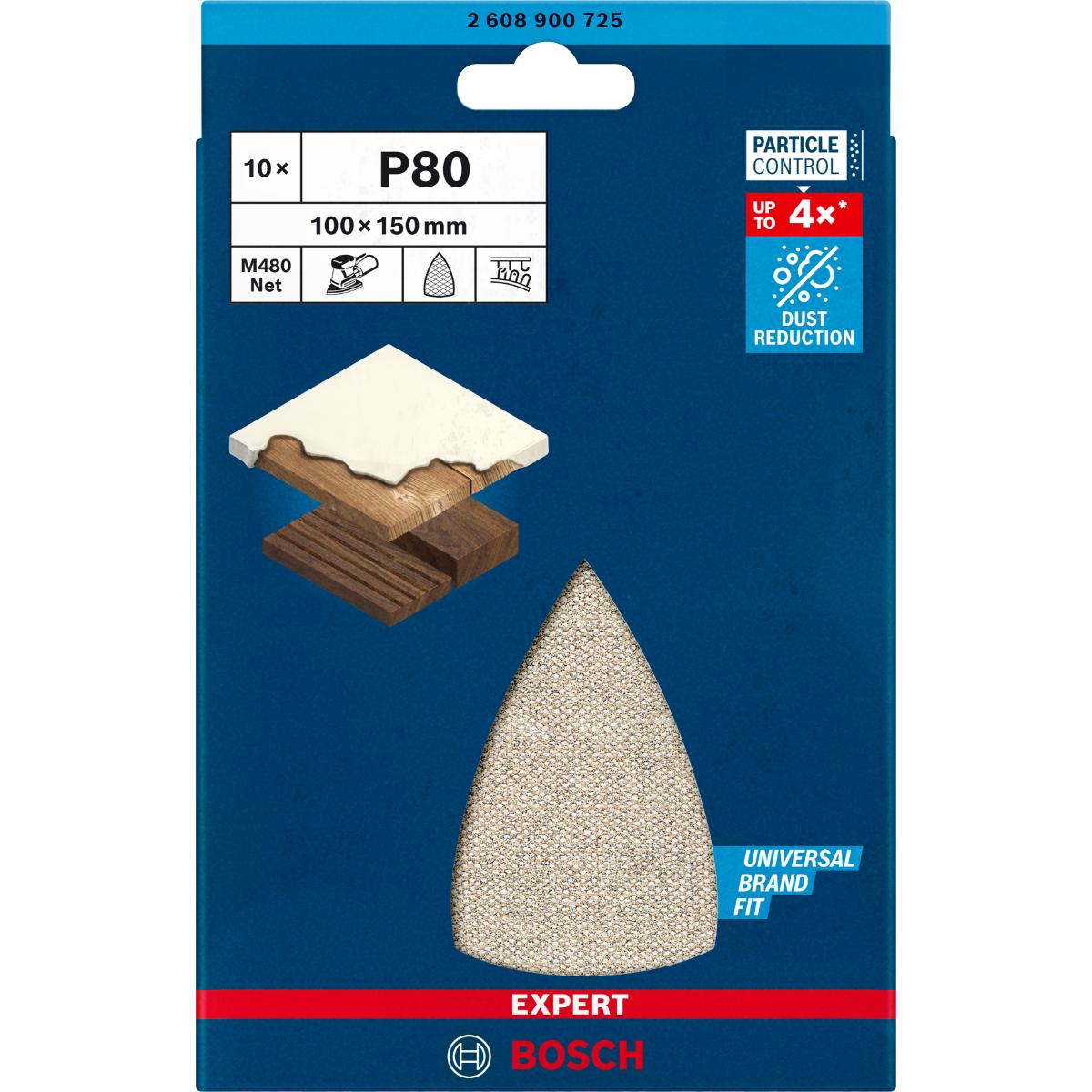 Bosch EXPERT M480 Schleifnetz für Multischleifer 100 x 150 mm, K 80, 10er-Pack