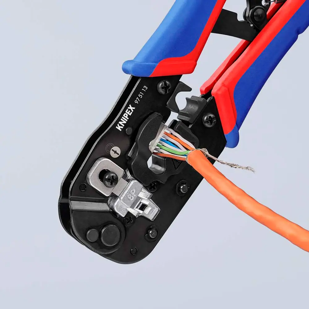KNIPEX Crimpzange für RJ45-Westernstecker mit Mehrkomponenten-Hüllen brüniert 190 mm