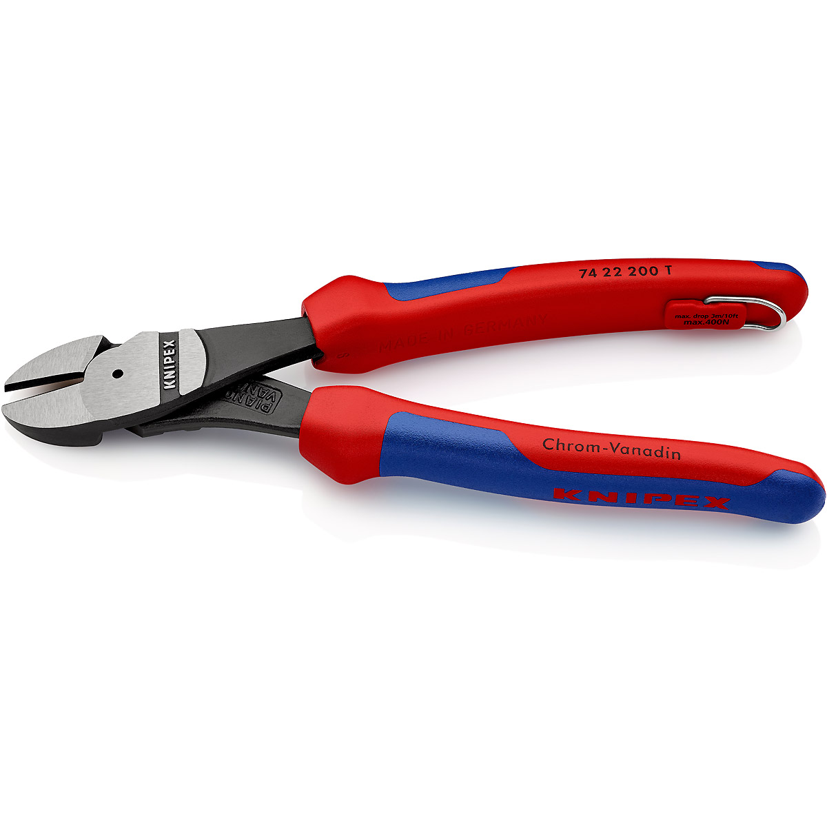 KNIPEX Kraft-Seitenschneider mit Befestigungsöse atramentiert angewinkelt