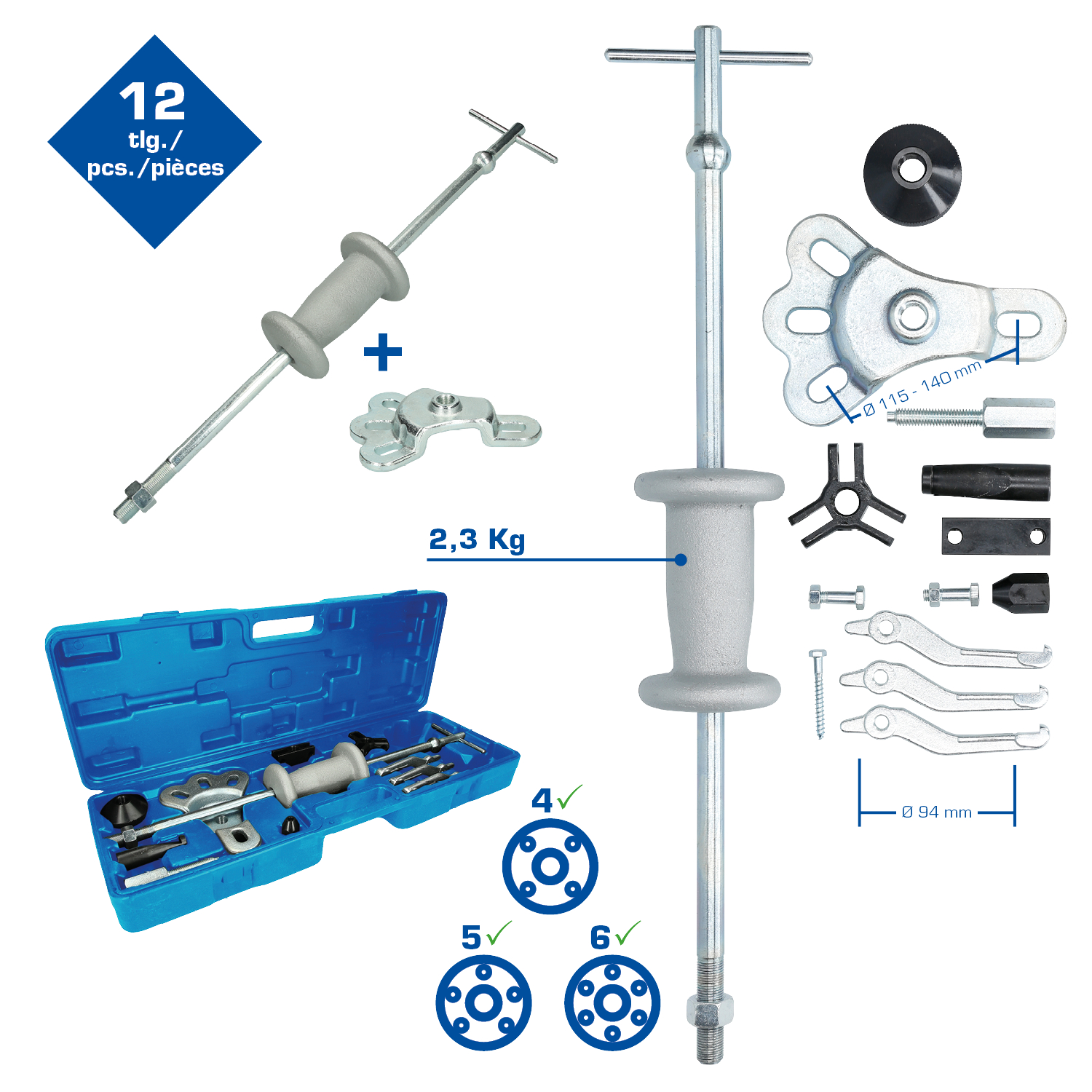 Brilliant Tools Radnaben-Abzieher mit Gleithammer, geschmiedet, 14-tlg - BT671300