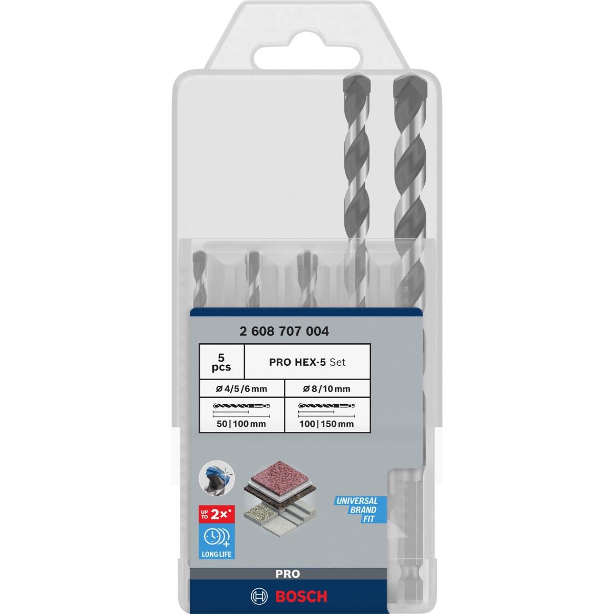 Bosch PRO HEX-5 Bohrer 4x100, 5x100, 6x100, 8x150, 10x150 mm, 5-teiliges Set