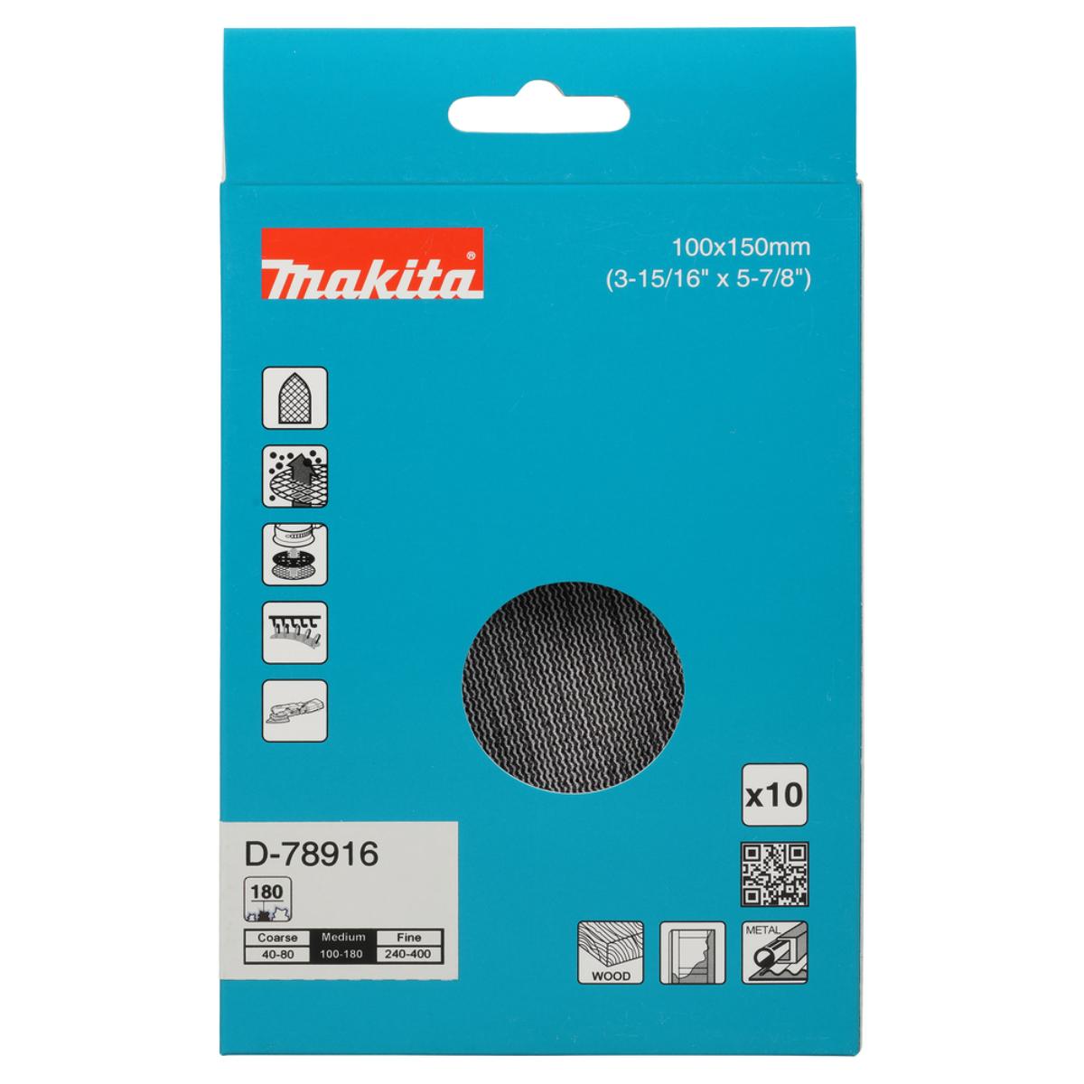 Makita Netzschleifmittel A180 100x150mm, Körnung ,Klett, Gitter, 10 Stück