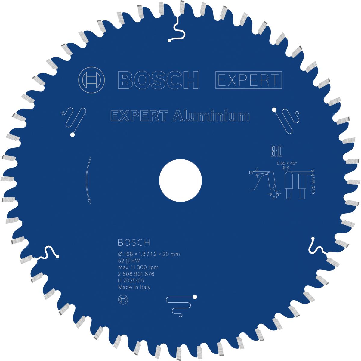 Bosch Kreissägeblatt Expert for Aluminium 168x20x1.8/1.2x52T