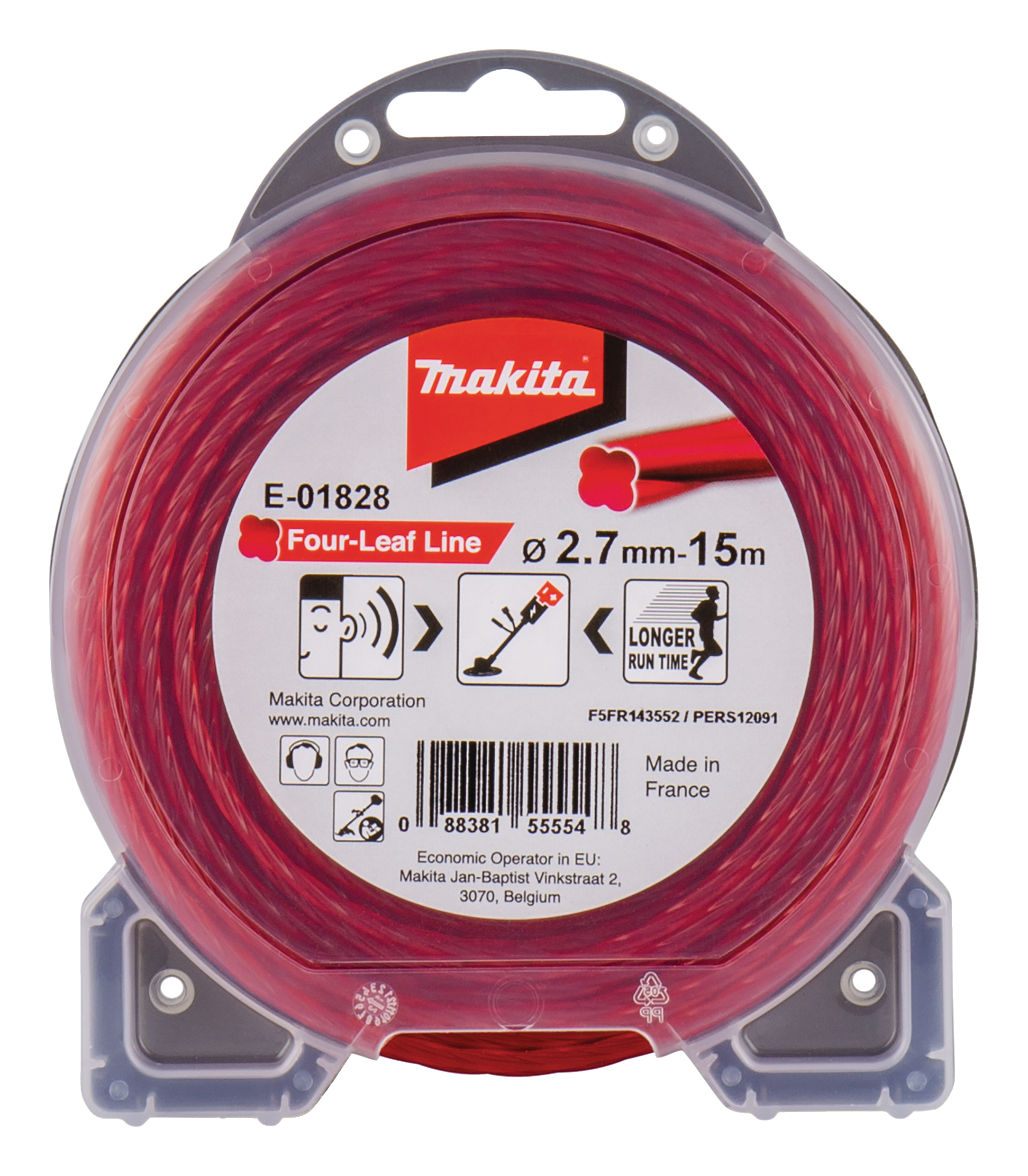 Makita Mähfaden Four-Leaf, 2,7 mm - 15 m - rot - E-01828