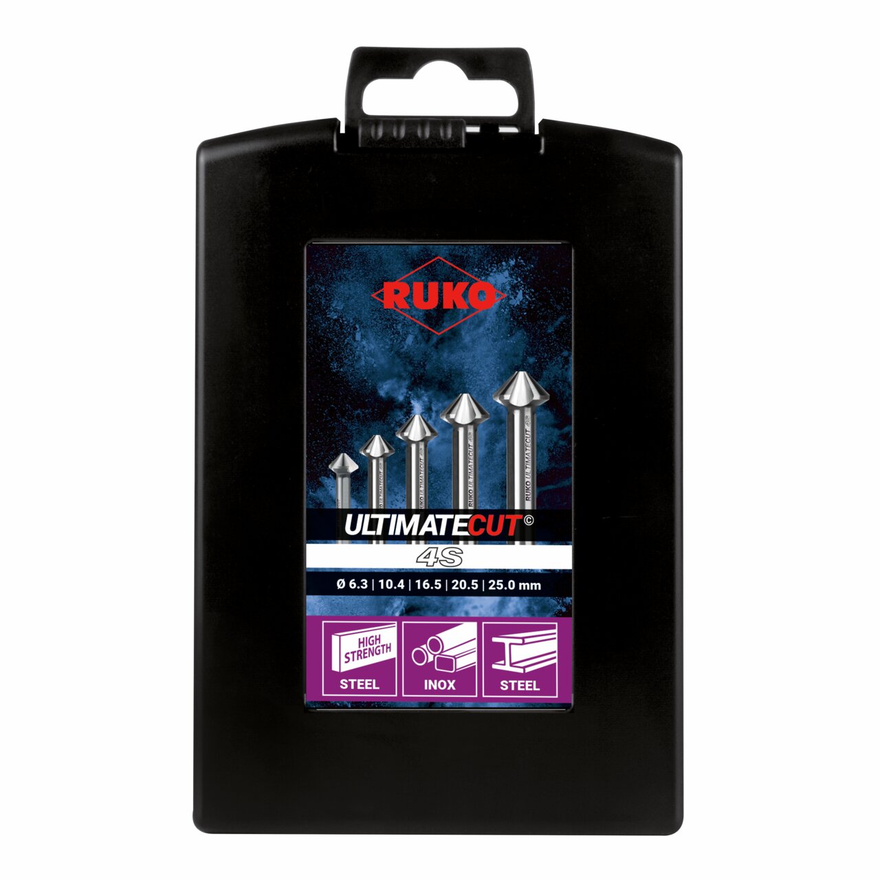 RUKO ULTIMATECUT Kegelsenker 4S BOOST, HSS-Co 5, ähnlich DIN 335, 90°, 3-Flächenschaft - 5-tlg.