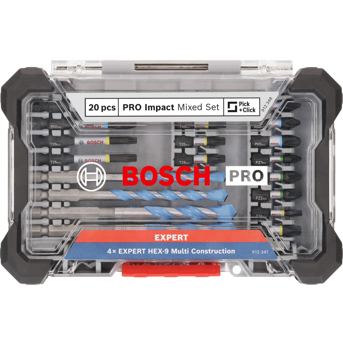 Bosch PRO Impact Schrauberbits und Multi Construction Bohrer Mixed, 20-teiliges Set