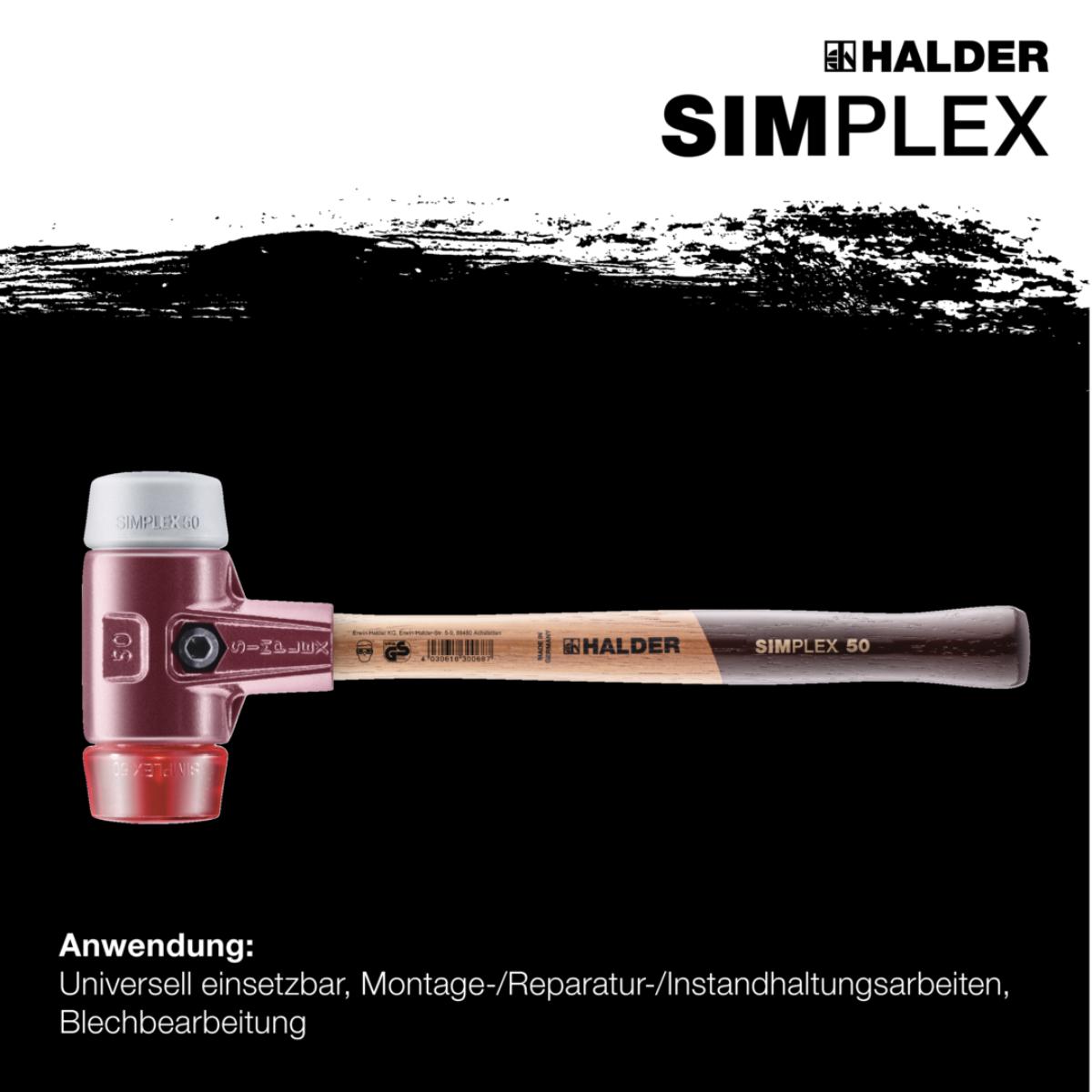HALDER SIMPLEX - Schonhammer mit Tempergussgehäuse und hochwertigem Holzstiel, TPE-mid / Plastik