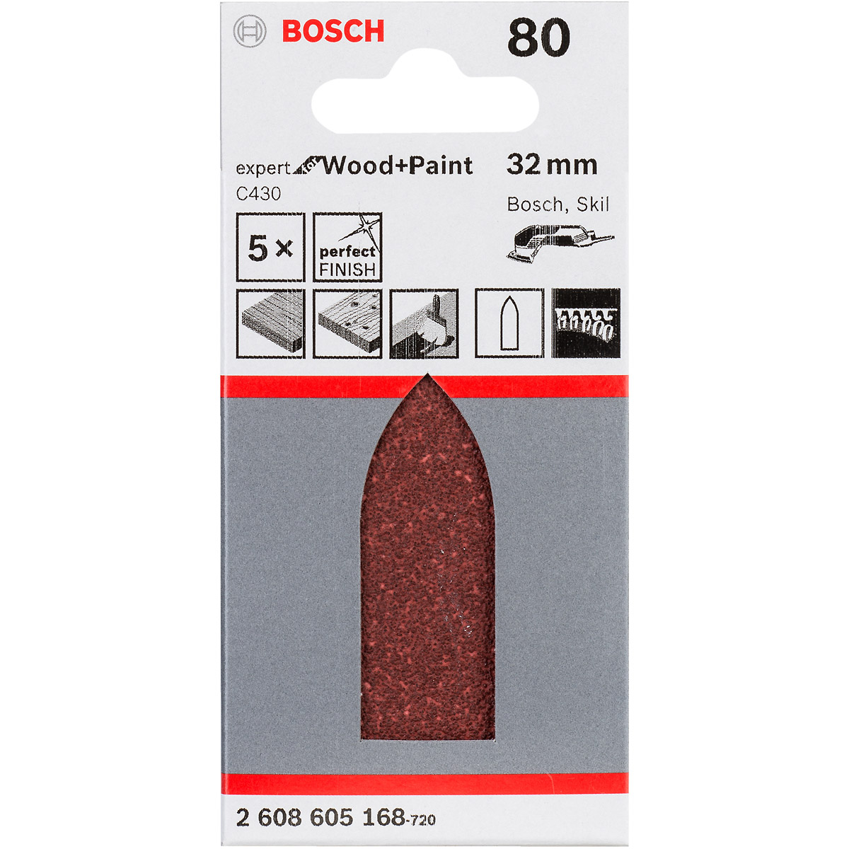Bosch Schleifblatt C430, 32 mm, 40, ungelocht, 5er-Pack