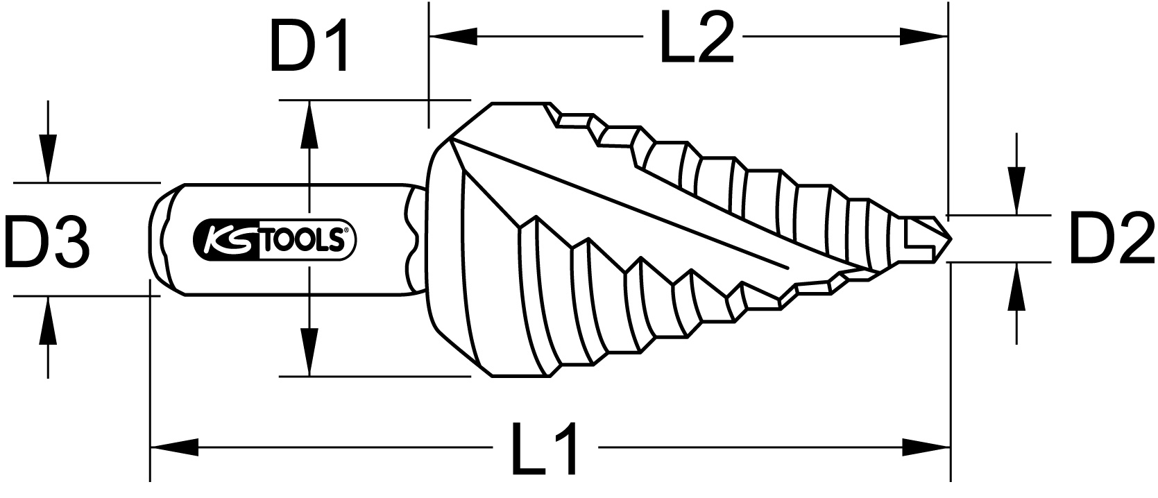 KS Tools HSS-TiN Stufenbohrer extra kurz