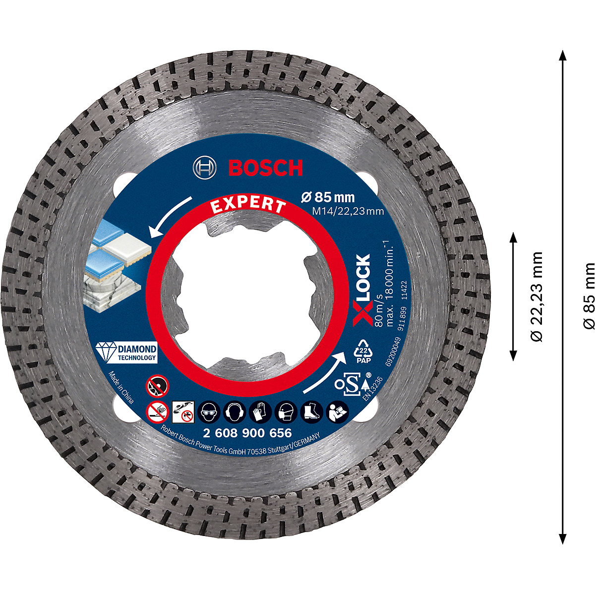Bosch EXPERT HardCeramic X-LOCK Diamanttrennscheiben für kleine Winkelschleifer, 85x22.23x1.6x7